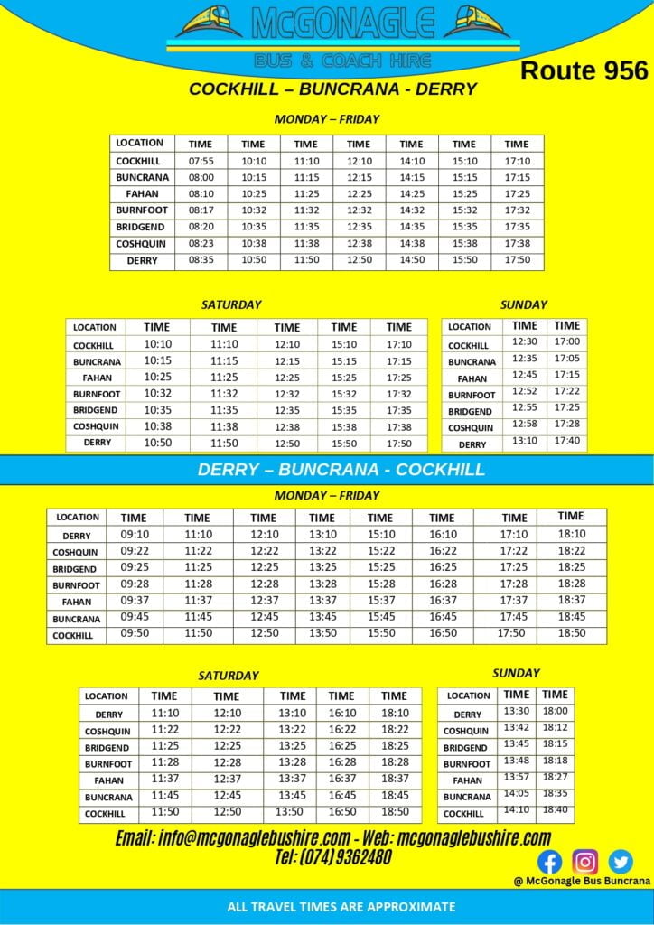 Cockhill Buncrana to Derry Bus timetable