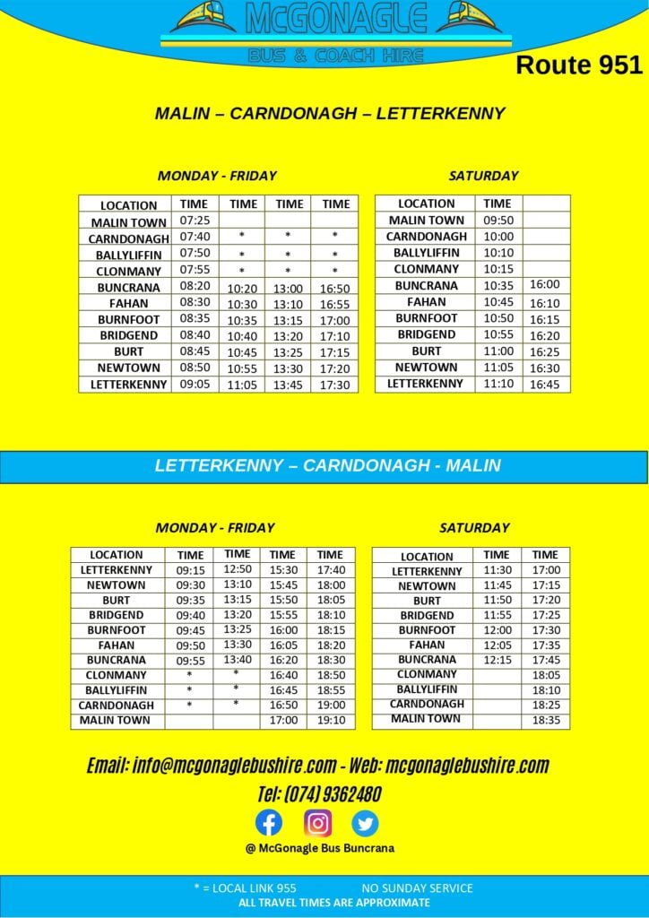 Malin Carndonagh Letterkenny bus timetable